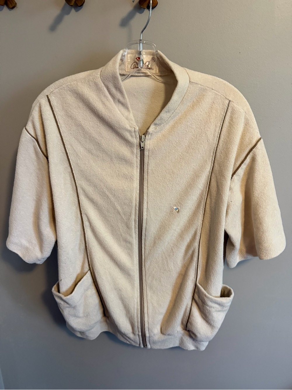 Vintage Arnold Palmer Cream Terry Cloth Cabana Zip Jacket Size XL